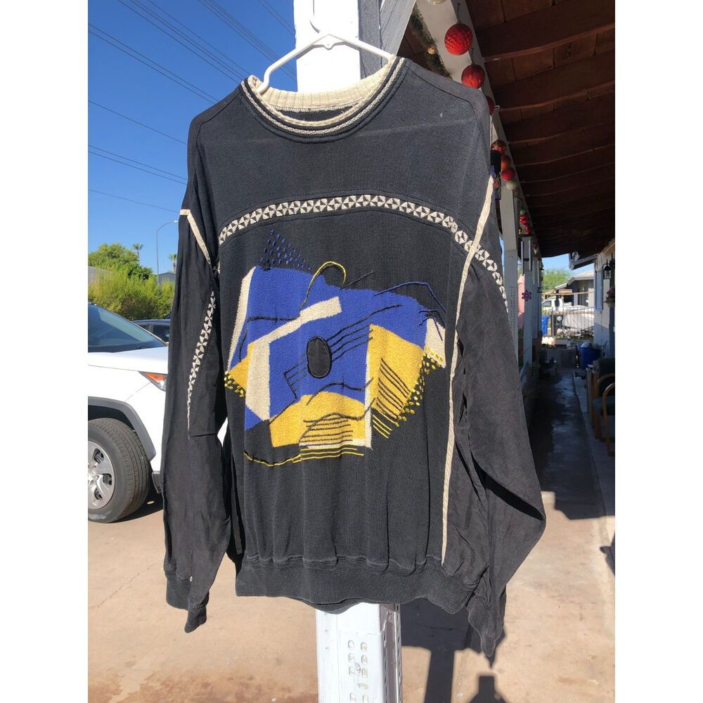Vintage SELDOM Different Material Abstract Graphic Knit Sweater Germany Coogi, L